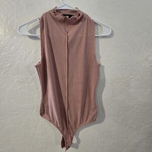 21 Saints Bodysuit Womens SZ S Rose Pink Mock Neck Sleeveless Camisole ribbed